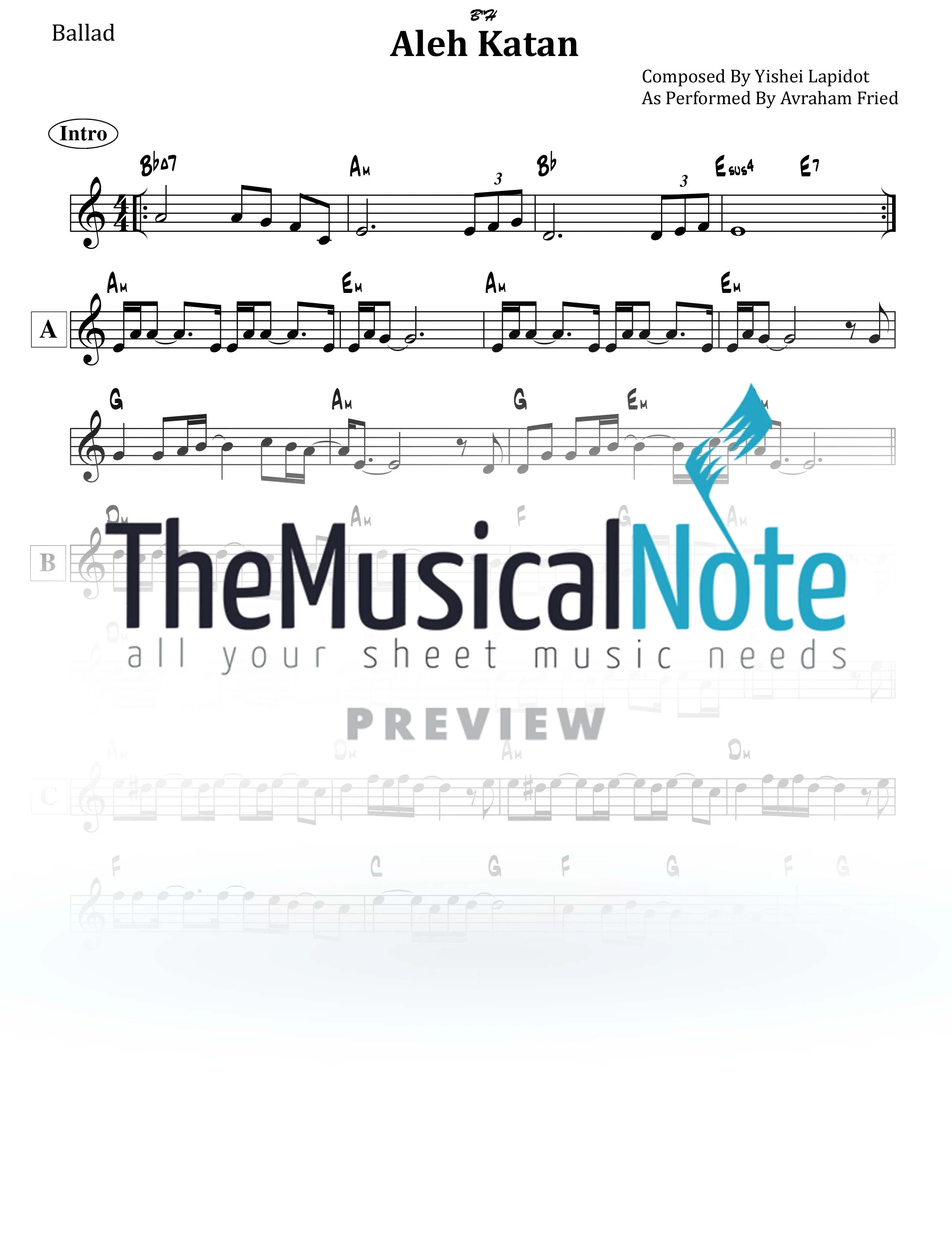 Avraham Fried - Aleh Katan (Lead Sheet)